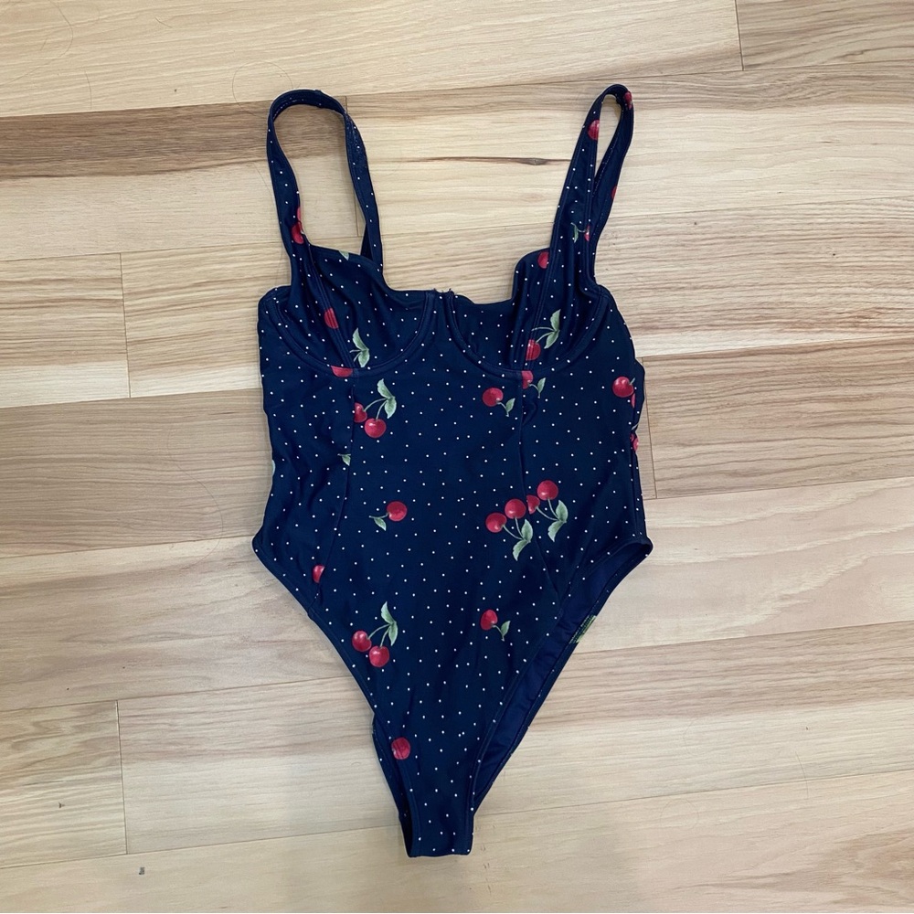 Navy Cherry print Sz S one piece swimsuit
 #retroswimwear